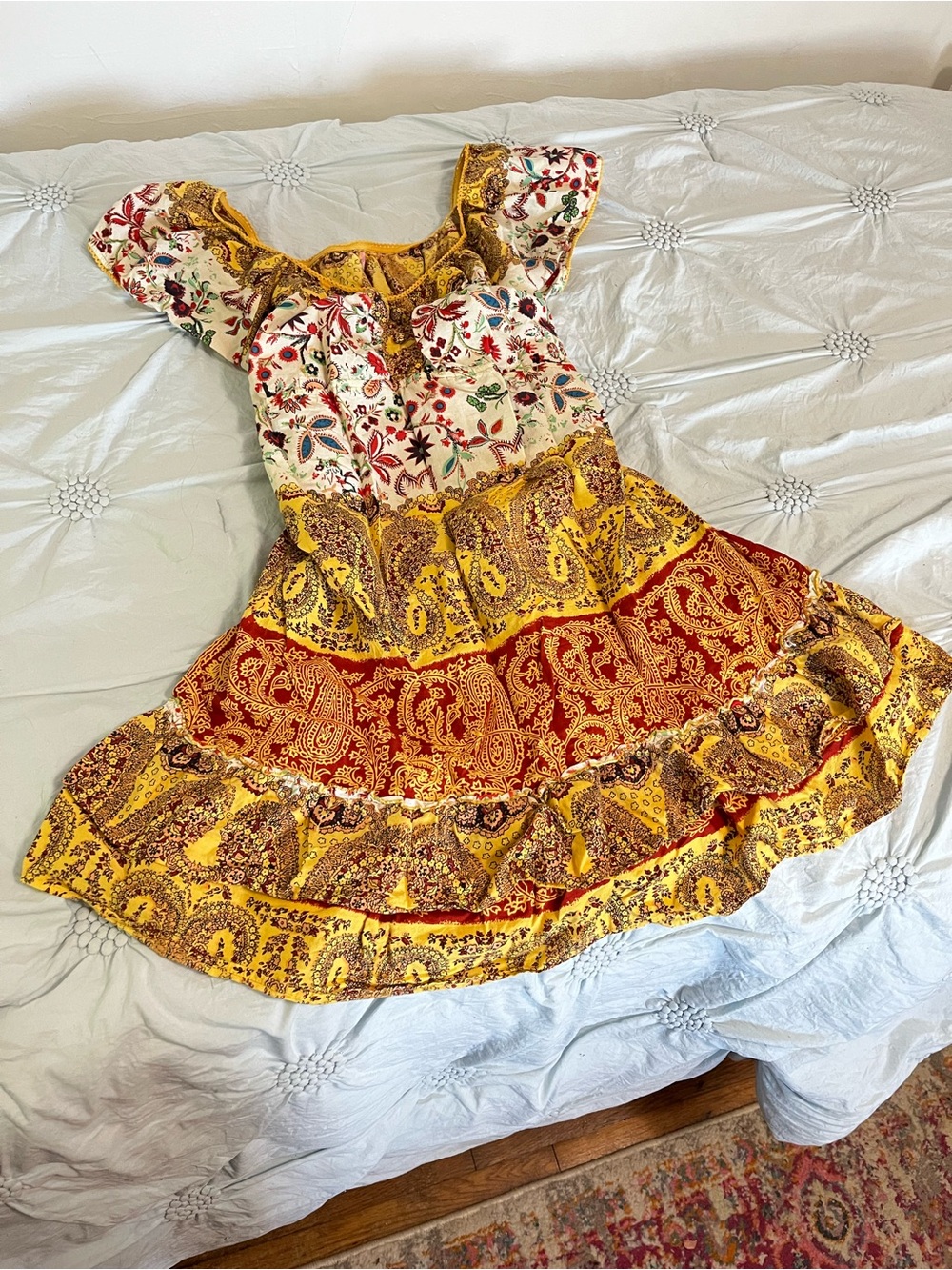 Girls Floral & Paisley Tiered Dress in Yellow and Red